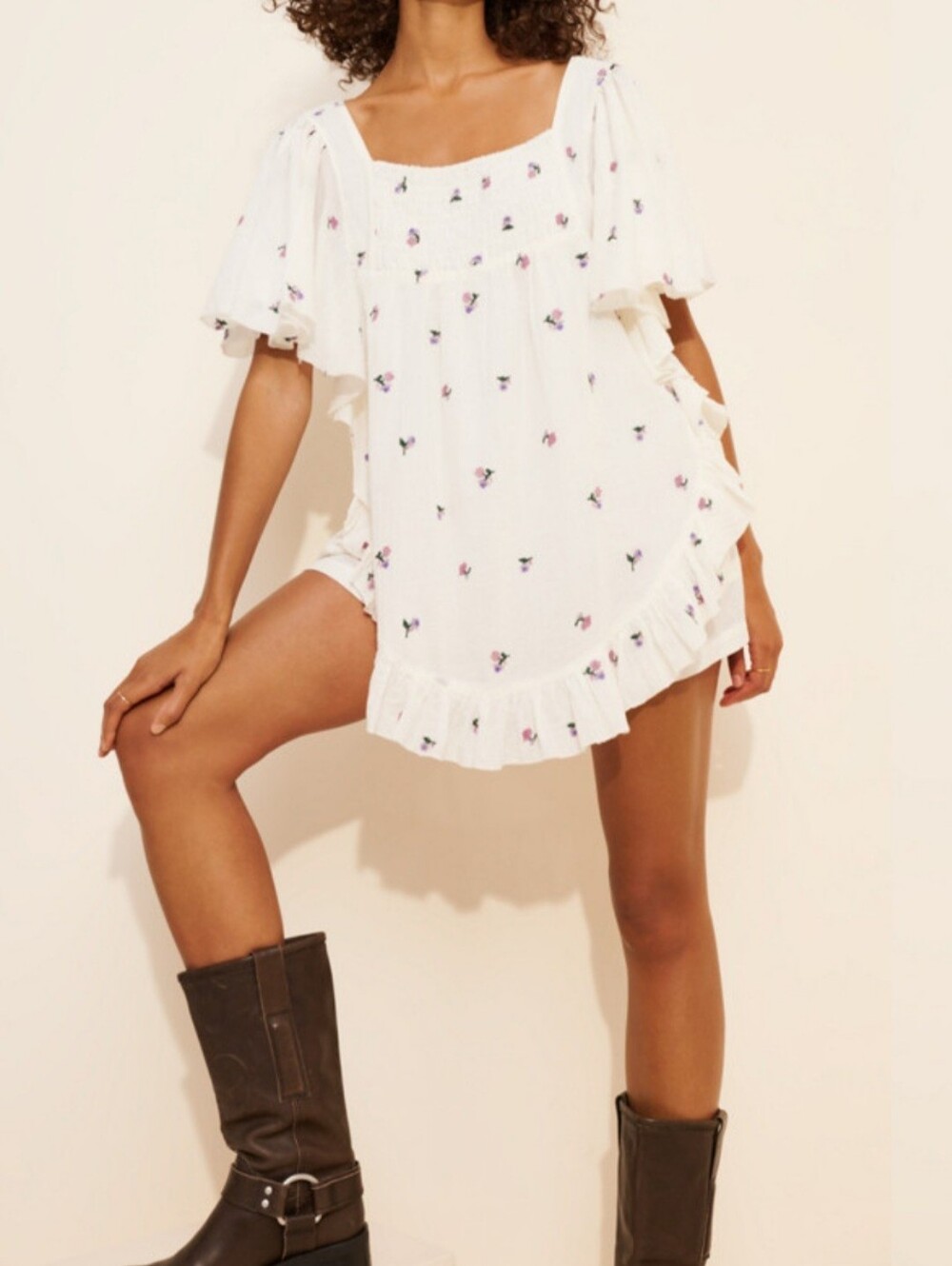 Free People Pull-on Embroidered  Romper